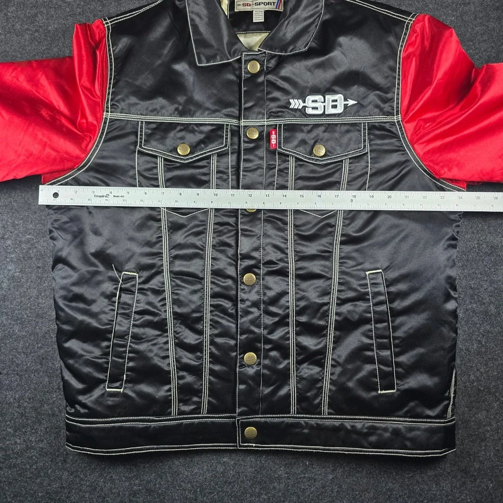 Men's Black Red Satin Varsity Jacket Streetwear ASO Drakeo The Ruler Size XL